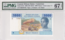 Central African States, 1.000 Francs, 2002, UNC, p612U
PMG 67 EPQ, High condition , "U'' Cameroun
Estimate: USD 25-50
