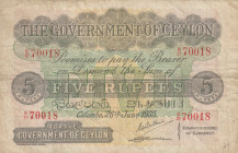 Ceylon, 5 Rupees, 1935, FINE(+), p23b
There are stains and openings.
Estimate: USD 250-500