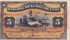 Cuba, 5 Pesos, 1896, UNC(-), p48b
Estimate: USD 25-50