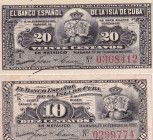 Cuba, 10-20 Centavos, 1897, UNC, p52a; p53a, (Total 2 banknotes)
There is a small fracture in a corner
Estimate: USD 20-40