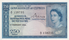 Cyprus, 250 Mils, 1956, UNC, p33a
Queen Elizabeth II. Potrait
Estimate: USD 1500-3000