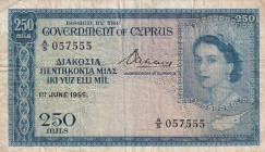 Cyprus, 250 Mils, 1955, VF, p33a
There is a tear in the upper right.
Estimate: USD 85-170