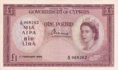 Cyprus, 1 Pound, 1956, AUNC, p35a
Queen Elizabeth II. Potrait
Estimate: USD 750-1500