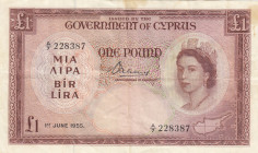 Cyprus, 1 Pound, 1956, XF, p35a
Queen Elizabeth II. Potrait, Slightly stained
Estimate: USD 400-800