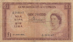 Cyprus, 1 Pound, 1955, POOR, p35a
Queen Elizabeth II. Potrait
Estimate: USD 35-70