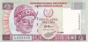 Cyprus, 5 Pounds, 2001, UNC, p61a
Estimate: USD 35-70