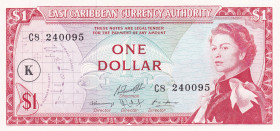 East Caribbean States, 1 Dollar, 1965, UNC, p13k
Queen Elizabeth II. Potrait
Estimate: USD 50-100