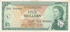 East Caribbean States, 5 Dollars, 1965, AUNC, p14m
Queen Elizabeth II. Potrait, Stained
Estimate: USD 25-50
