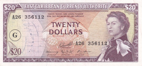 East Caribbean States, 20 Dollars, 1965, XF, p15j
Queen Elizabeth II. Potrait
Estimate: USD 50-100