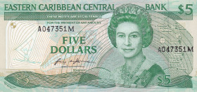 East Caribbean States, 5 Dollars, 1986/1988, UNC, p18m
Queen Elizabeth II. Potrait
Estimate: USD 250-500