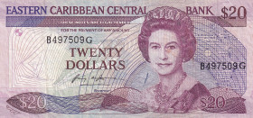 East Caribbean States, 20 Dollars, 1986/1988, VF, p19g
Queen Elizabeth II. Potrait
Estimate: USD 45-90