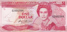 East Caribbean States, 1 Dollar, 1988, UNC, p21k
Queen Elizabeth II. Potrait
Estimate: USD 25-50
