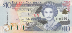 East Caribbean States, 10 Dollars, 2000, UNC, p38l
Queen Elizabeth II. Potrait
Estimate: USD 20-40