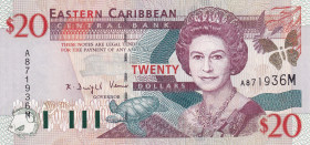 East Caribbean States, 20 Dollars, 2000, UNC, p39m
Queen Elizabeth II. Potrait
Estimate: USD 75-150