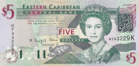 East Caribbean States, 5 Dollars, 2003, UNC, p42k
Queen Elizabeth II. Potrait
Estimate: USD 20-40