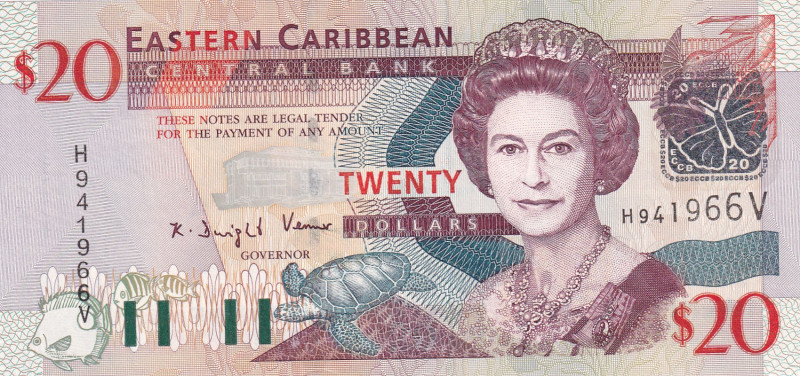East Caribbean States, 20 Dollars, 2003, UNC, p44v
Queen Elizabeth II. Potrait...