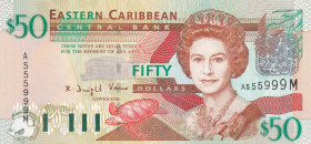 East Caribbean States, 50 Dollars, 2003, UNC, p45m
Queen Elizabeth II. Potrait
Estimate: USD 150-300