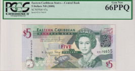 East Caribbean States, 5 Dollars, 2008, UNC, p47a
PCGS 66 PPQ, Queen Elizabeth II. Potrait
Estimate: USD 30-60
