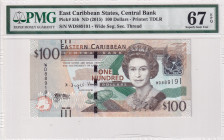 East Caribbean States, 100 Dollars, 2015, UNC, p55b
PMG 67 EPQ, High condition , Queen Elizabeth II. Potrait
Estimate: USD 100-200
