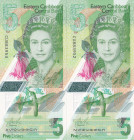 East Caribbean States, 5 Dollars, 2021, UNC, pNew, (Total 2 banknotes)
Queen Elizabeth II. Potrait
Estimate: USD 20-40