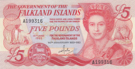 Falkland Islands, 50 Pounds, 1983, UNC, p12a
Queen Elizabeth II Portrait, Commemorative Banknote
Estimate: USD 30-60