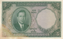 French Indo-China, 5 Piastres=5 Dong, 1953, AUNC(-), p106
There are stains and openings.
Estimate: USD 20-40