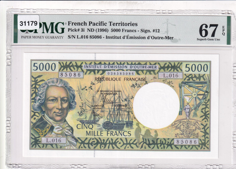 French Pacific Territories, 5.000 Francs, 1996, UNC, p3i
PMG 67 EPQ, High condi...