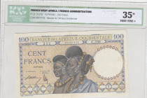 French West Africa, 100 Francs, 1941, VF(+), p23
ICG 35
Estimate: USD 100-200