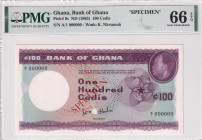 Ghana, 100 Cedis, 1965, UNC, p9s, SPECIMEN
PMG 66 EPQ
Estimate: USD 300-600