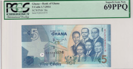 Ghana, 5 Cedis, 2014, UNC, p38e
PCGS 69 PPQ
Estimate: USD 50-100