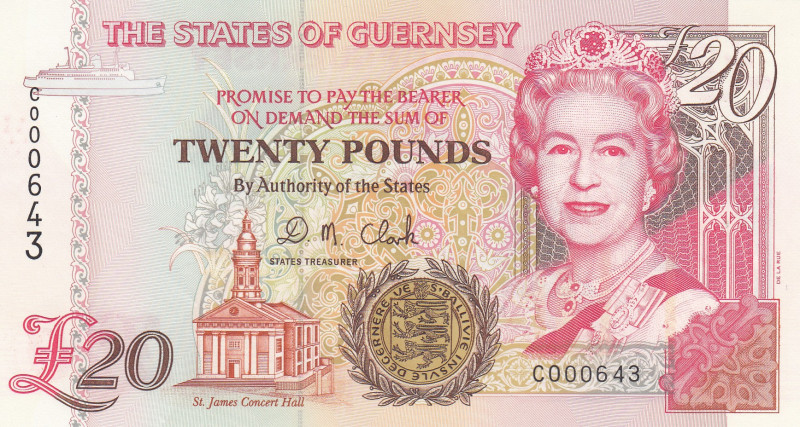 Guernsey, 20 Pounds, 1996, UNC, p58b
Queen Elizabeth II. Potrait
Estimate: USD...
