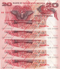 Guinea, 20 Kina, 1977, UNC, p4a, SPECIMEN
(Total 5 consecutive banknotes)
Estimate: USD 75-150
