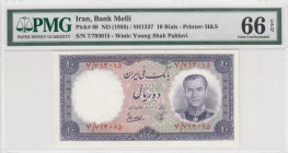 Iran, 10 Rials, 1958, UNC, p68
PMG 66 EPQ
Estimate: USD 25-50