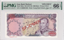 Iran, 5.000 Rials, 1974/1979, UNC, p106cs, SPECIMEN
PMG 66 EPQ
Estimate: USD 600-1200