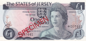 Jersey, 1 Pound, 1978, UNC, p11as, SPECIMEN
Queen Elizabeth II. Potrait
Estimate: USD 25-50