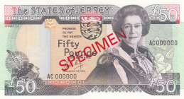 Jersey, 50 Pounds, 1989, UNC, p19s, SPECIMEN
Queen Elizabeth II. Potrait
Estimate: USD 250-500