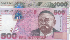 Kyrgyzstan, 500-1.000 Som, 2000, UNC, p17; p18, (Total 2 banknotes)
Estimate: USD 30-60