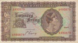 Luxembourg, 20 Frang, 1943, VF(+), p42a
Estimate: USD 20-40