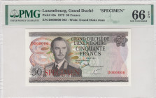 Luxembourg, 50 Francs, 1972, UNC, p55s, SPECIMEN
PMG 66 EPQ
Estimate: USD 200-400