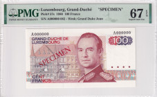 Luxembourg, 100 Francs, 1980, UNC, p57s, SPECIMEN
PMG 67 EPQ, High condition 
Estimate: USD 200-400