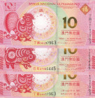 Macau, 10 Patacas, 2011/2019, UNC, p122; p120; p, (Total 3 banknotes)
Estimate: USD 15-30