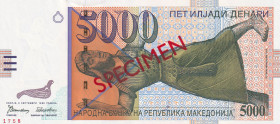 Macedonia, 5.000 Denari, 1996, UNC, p19s, SPECIMEN
Estimate: USD 100-200