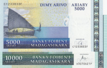 Madagascar, 5.000-10.000 Francs, 2009/2015, UNC, p91; p92, (Total 2 banknotes)
Estimate: USD 15-30
