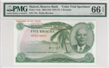 Malawi, 5 Kwacha, 1964, UNC, p11cts, SPECIMEN
PMG 66 EPQ, Color Experiment
Estimate: USD 400-800