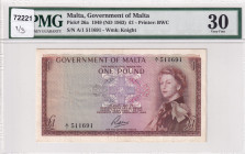 Malta, 1 Pound, 1949, VF, p26a
PMG 30, Queen Elizabeth II. Potrait
Estimate: USD 100-200