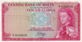 Malta, 10 Shillings, 1967, VF(+), p28
Queen Elizabeth II. Potrait
Estimate: USD 60-120