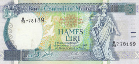 Malta, 5 Liri, 1994, AUNC, p47c
Slightly stained
Estimate: USD 20-40