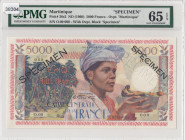 Martinique, 5.000 Francs, 1960, UNC, p36s2, SPECIMEN
PMG 65 EPQ
Estimate: USD 1000-2000