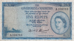 Mauritius, 5 Rupees, 1954, VF, p27
Queen Elizabeth II. Potrait, Stained
Estimate: USD 75-150