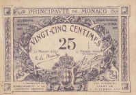 Monaco, 25 Centimes, 1920, XF(+), p2b
Estimate: USD 100-200